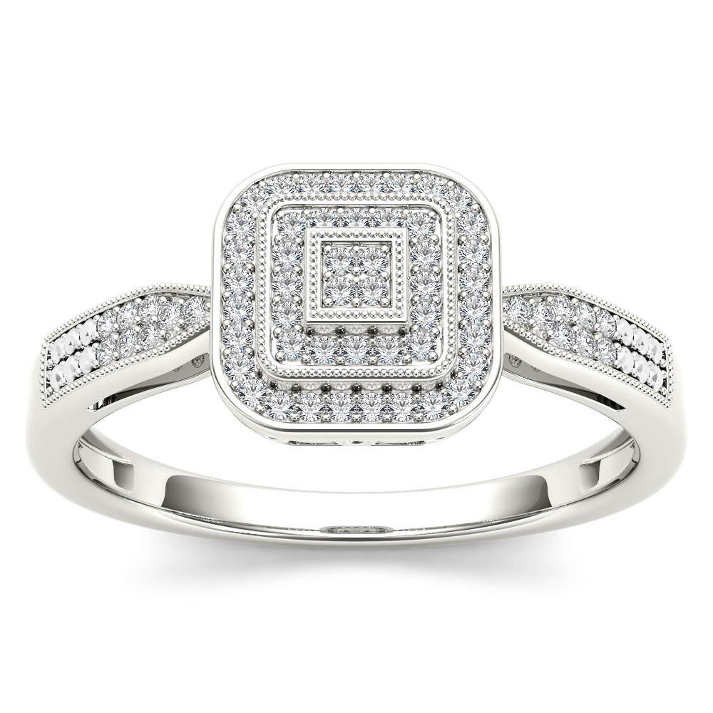 14k White Gold 0.15Ct Round Cut Diamond Halo Vintage Style Engagement Ring HI I2