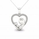 10K White Gold 0.08ct TDW DiamondMother and Child Heart Pendant Necklace H-I  I2