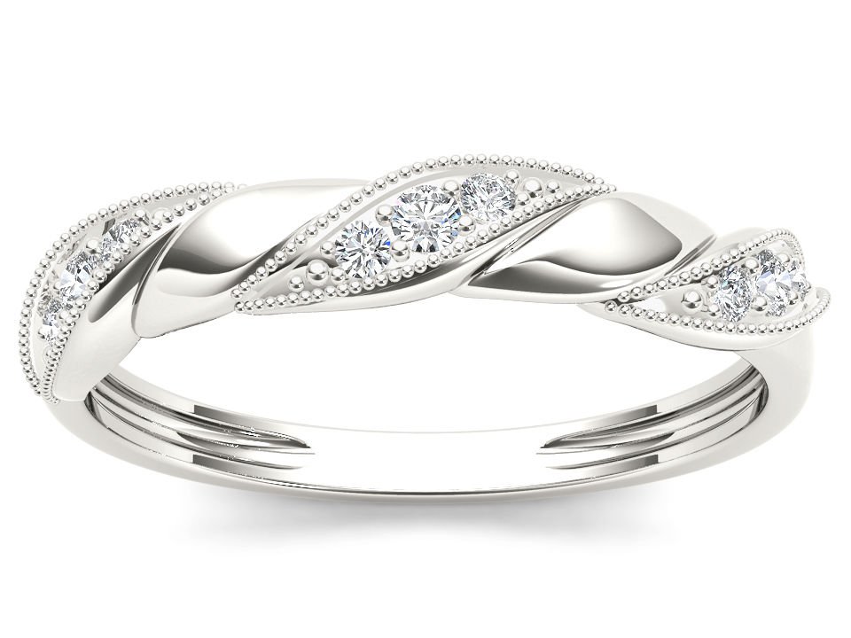 Solid 10k White Gold 0.1 Ct Diamond Anniversary Wedding Engagement Band HI I2