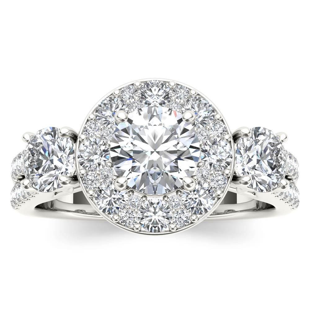 Real 14k White Gold 2.00 ct TDW Natural Round Cut Diamond Halo Ring H-I,I2