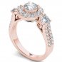 Real 14k Rose Gold 2.00 ct TDW Natural Round Cut Diamond Halo Ring H-I,I2