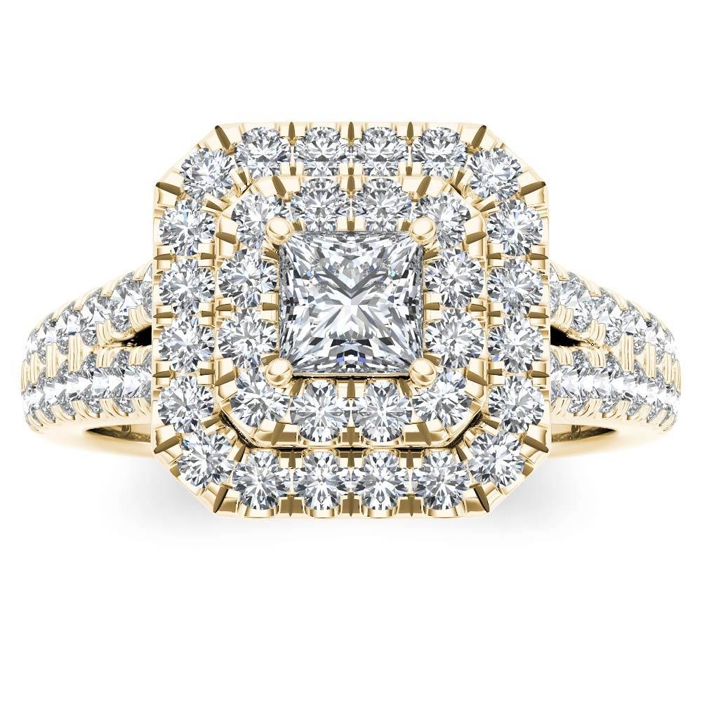 Solid 14k Yellow Gold 1.5ct TDW Princess Cut Diamond Halo Engagement Ring H-I I2