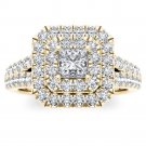 Solid 14k Yellow Gold 1.5ct TDW Princess Cut Diamond Halo Engagement Ring H-I I2