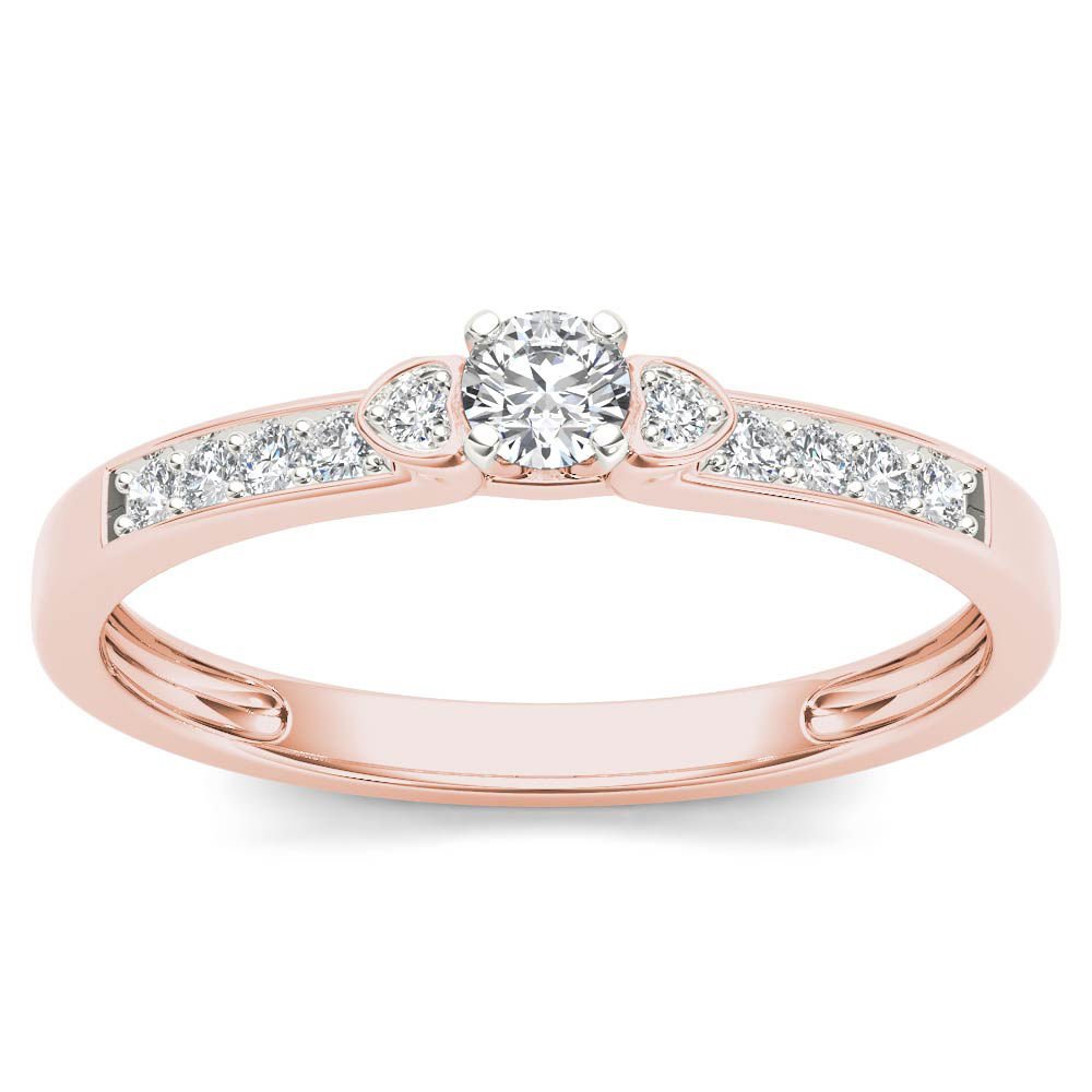 Genuine 14k Rose Gold 0.19 Ct Round Cut Diamond Classic Engagement Ring HI I2