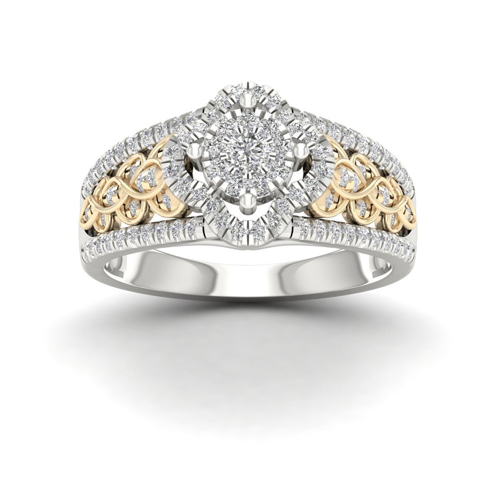 Real 10k Yellow Two Tone White Gold 0.50ct TDW Diamond Cluster Engagement Ring