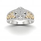 Real 10k Yellow Two Tone White Gold 0.50ct TDW Diamond Cluster Engagement Ring