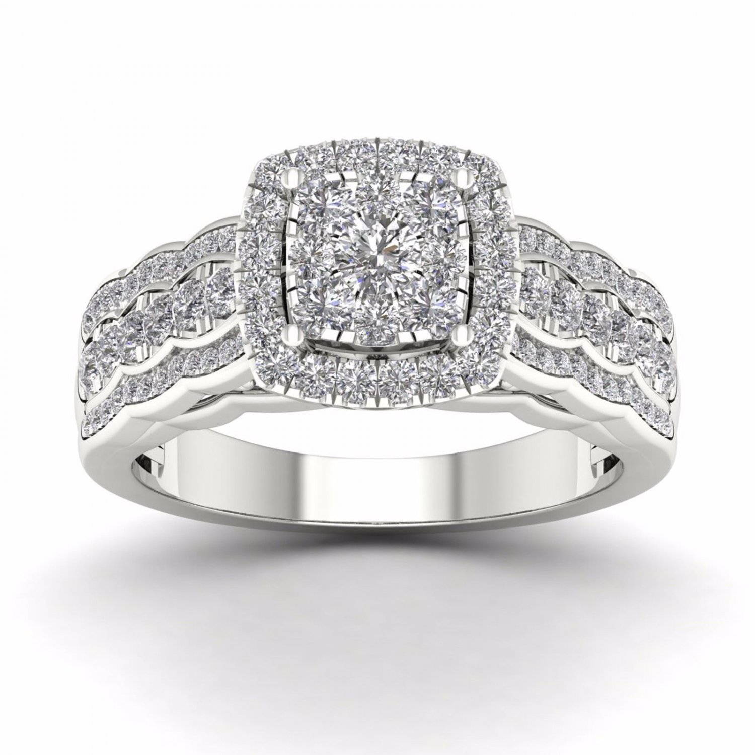 Solid 10k White Gold 0.84 Ct Round Cut Diamond Cluster Halo Engagement Ring