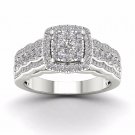 Solid 10k White Gold 0.84 Ct Round Cut Diamond Cluster Halo Engagement Ring