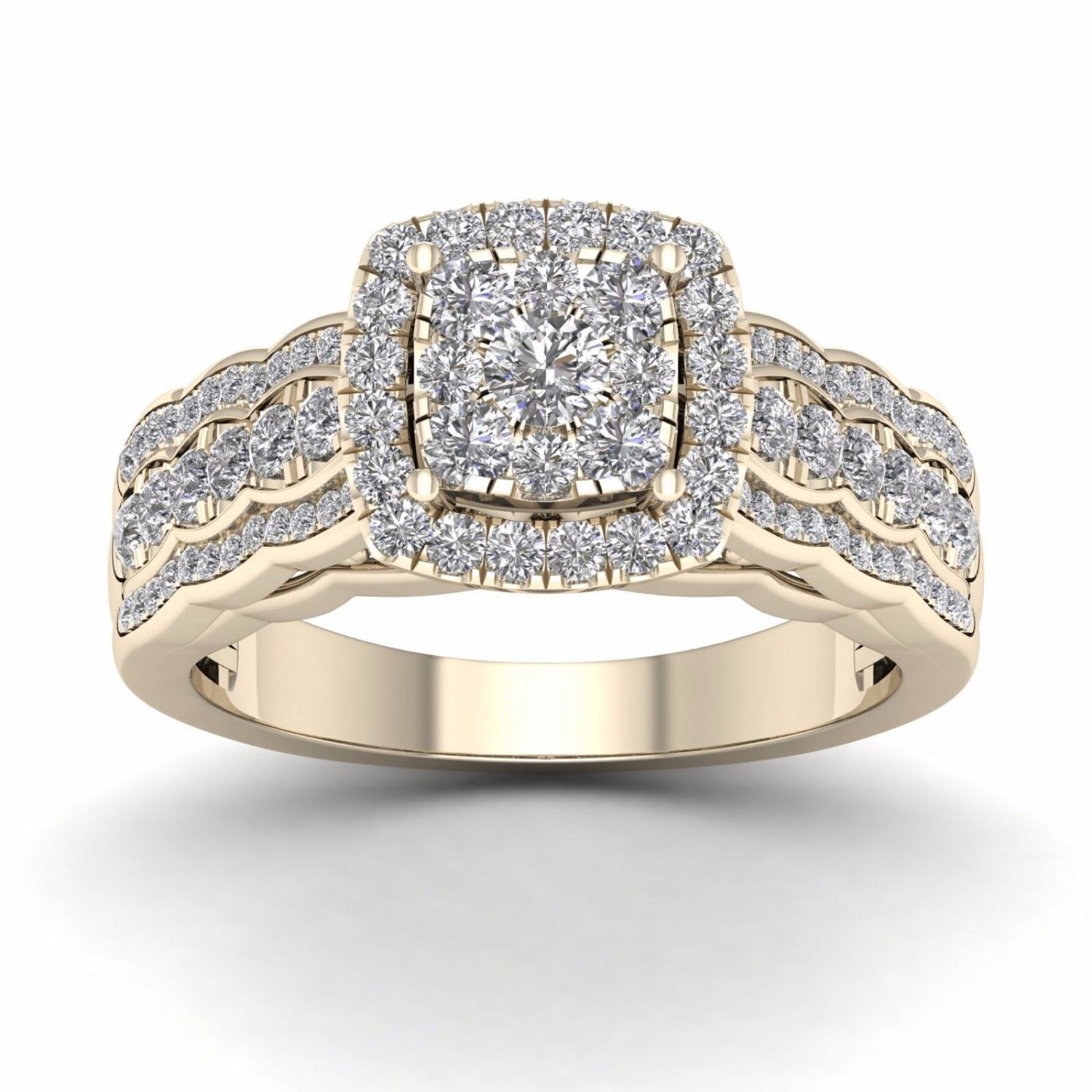 Solid 10k Yellow Gold 0.84 Ct Round Cut Diamond Cluster Halo Engagement Ring