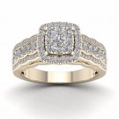 Solid 10k Yellow Gold 0.84 Ct Round Cut Diamond Cluster Halo Engagement Ring