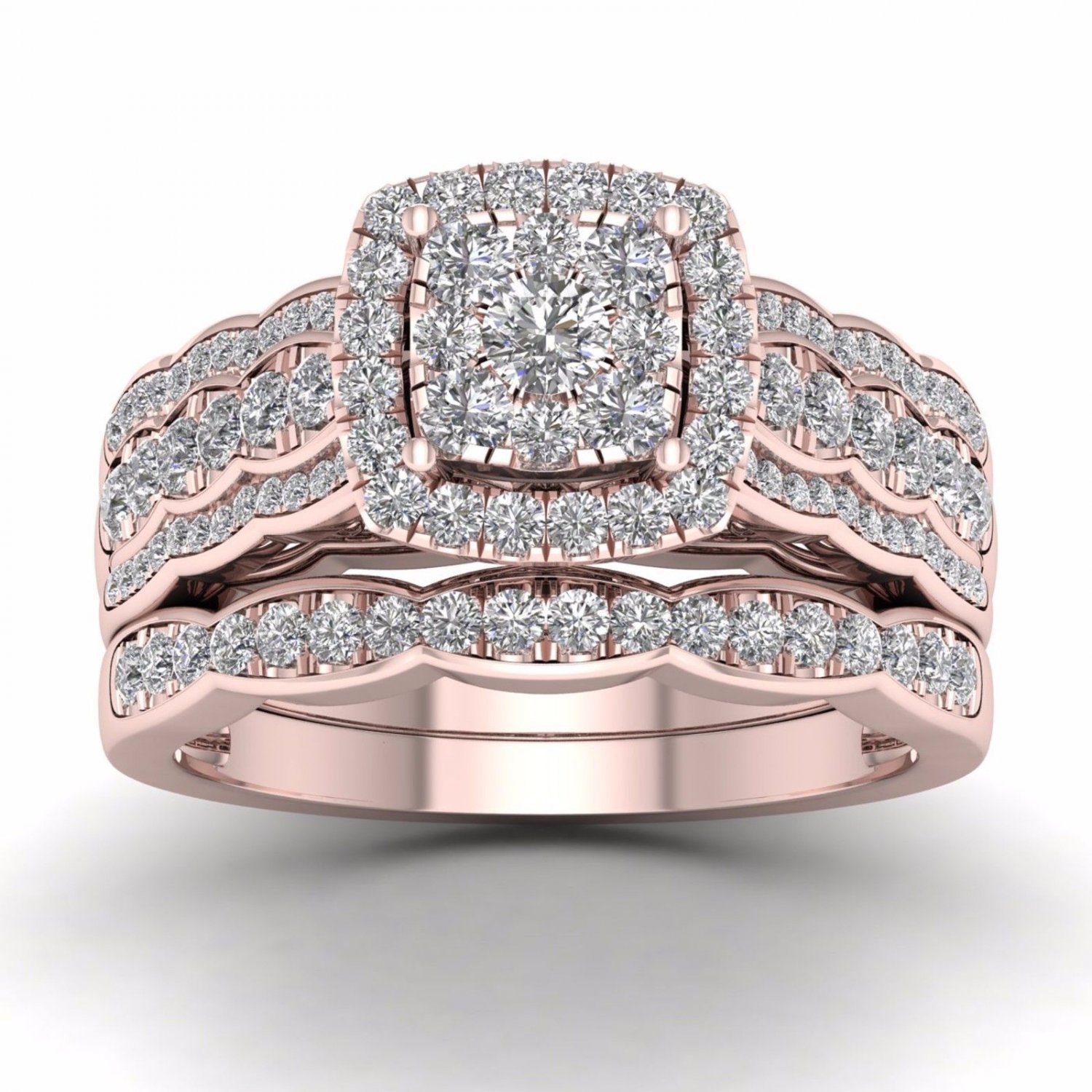 Solid 10k Rose Gold 1Ct Natural Diamond Engagement Ring Set (H-I, I2)