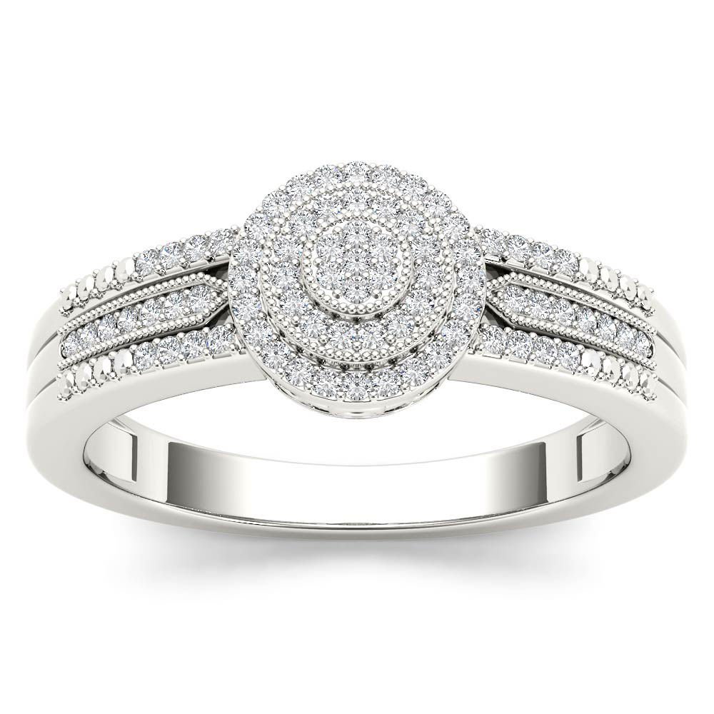 14k White Gold 0.18 Ct Diamond Cluster Halo Vintage Style Engagement Ring HI I2