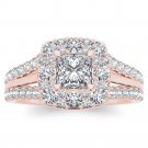 Solid 14k Rose Gold 1ct TDW Princess Cut Diamond Halo Engagement Ring H-I I2