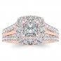 Solid 14k Rose Gold 1ct TDW Princess Cut Diamond Halo Engagement Ring H-I I2