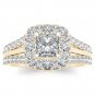 Solid 14k Yellow Gold 1ct TDW Princess Cut Diamond Halo Engagement Ring H-I I2