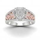 10k Pink Two Tone White Gold 0.50ct Diamond Heart Shape Cluster Engagement Ring 10k Pink Two Tone White Gold 0.50ct Diamond Heart Shape Cluster Engagement Ring
