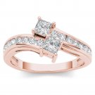 14K Rose Gold 0.75 Ct Brillant Princess Cut Diamond Two Stone Engagement Ring 14K Rose Gold 0.75 Ct Brillant Princess Cut Diamond Two Stone Engagement Ring