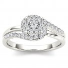 Solid 10k White Gold 0.48 Ct Round Cut Diamond Cluster Bypass Engagement Ring