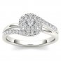 Solid 10k White Gold 0.48 Ct Round Cut Diamond Cluster Bypass Engagement Ring