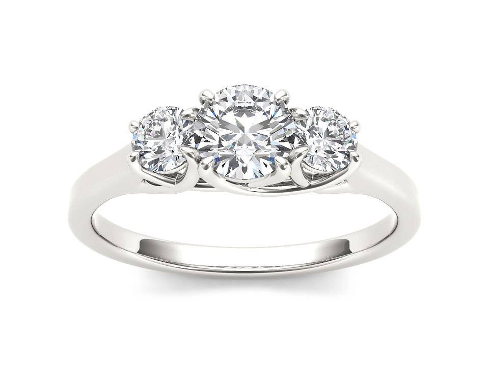 14k White Gold 1.25 Ct Round Cut Diamond Three Stone Solitaire Engagement Ring