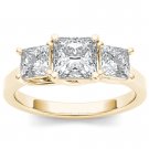 Genuine 14K Yellow Gold 2.00 Ct Princess Cut Diamond Three Stone Engagement Ring