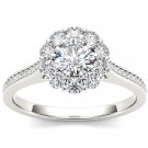 Real 14k White Gold 1.25 Ct Round Cut Diamond Flower Shaped Halo Engagement Ring Real 14k White Gold 1.25 Ct Round Cut Diamond Flower Shaped Halo Engagement Ring