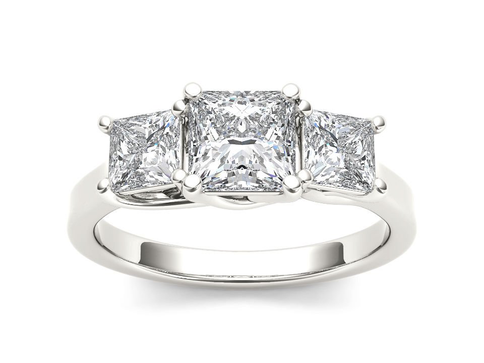 Genuine 14K White Gold 2.00 Ct Princess Cut Diamond Three Stone Engagement Ring
