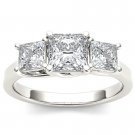 Genuine 14K White Gold 2.00 Ct Princess Cut Diamond Three Stone Engagement Ring