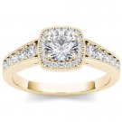 14K Yellow Gold 1.25 Ct Natural Round Cut Diamond Halo Engagement Ring HI I2