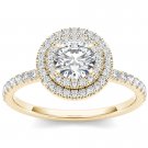 14K Yellow Gold 1.00 Ct Natural Round Cut Diamond Double Halo Engagement Ring HI