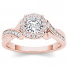 Solid 14K  Rose Gold 1.00 Ct Natural Round Cut Diamond Halo Engagement Ring HI