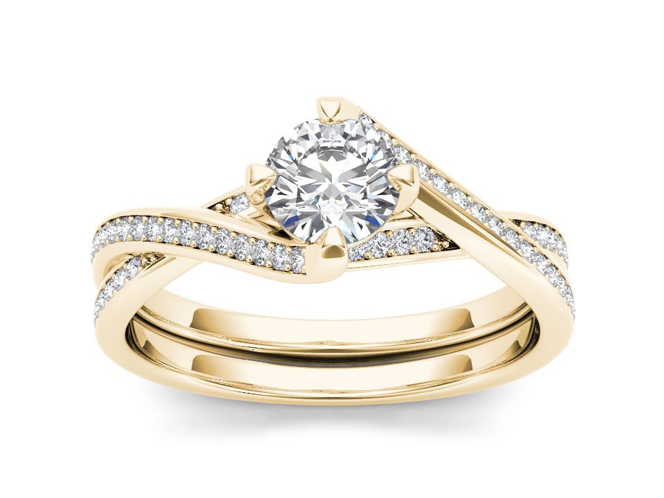 14K Yellow Gold 1.00 Ct Round Cut Diamond Bypass Solitaire Engagement Ring HI I2