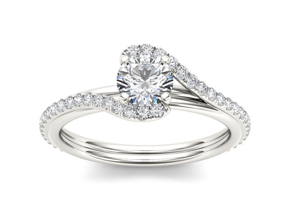 14K White Gold 1.00 Ct Round Cut Diamond Bypass Classic Engagement Ring HI I2
