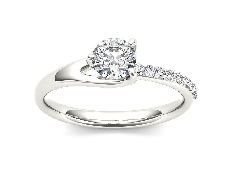 14k White Gold 1.00 Ct Round Cut Diamond Bypass Solitaire Engagement Ring HI I2