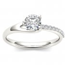 14k White Gold 1.00 Ct Round Cut Diamond Bypass Solitaire Engagement Ring HI I2