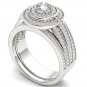 14k White Gold 1.00 Ct Natural Round Cut Diamond Halo Engagement Ring Set HI I2