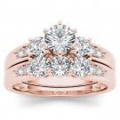 14k Rose Gold 1.42 Ct Natural Round Cut Diamond Halo Engagement Ring Set HI I2