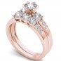 14k Rose Gold 1.42 Ct Natural Round Cut Diamond Halo Engagement Ring Set HI I2