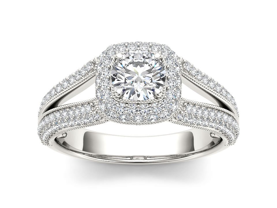 14K White Gold 1.50 Ct Natural Round Cut Diamond Vintage Halo Engagement Ring HI