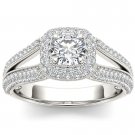 14K White Gold 1.50 Ct Natural Round Cut Diamond Vintage Halo Engagement Ring HI