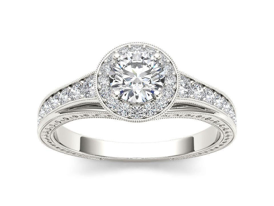 14K White Gold 1.25 Ct Natural Round Cut Diamond Halo Vintage Engagement Ring HI