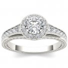 14K White Gold 1.25 Ct Natural Round Cut Diamond Halo Vintage Engagement Ring HI