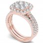 14k Rose Gold 2.00 Ct Round Cut Diamond Halo Two Bands Engagement Ring Set HI