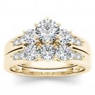 14k Yellow Gold 1.42 Ct Natural Round Cut Diamond Halo Engagement Ring Set HI I2