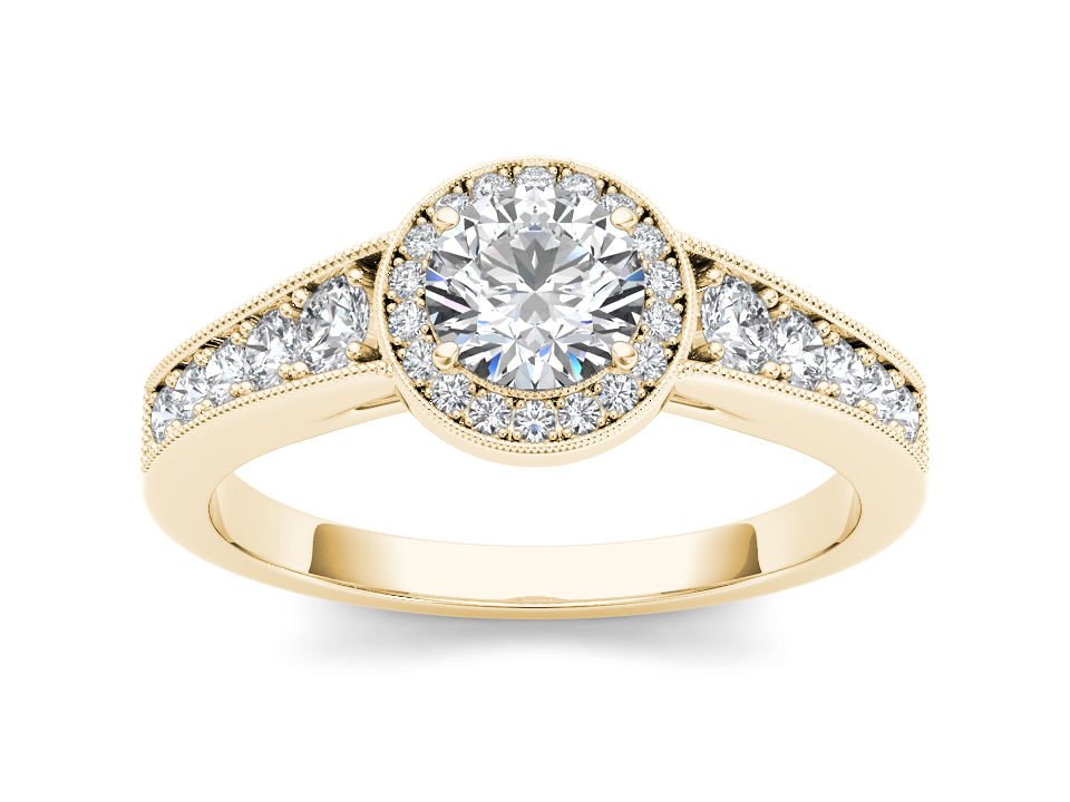 14K Yellow Gold 1 Ct Natural Round Cut Natural Diamond Halo Engagement Ring HI