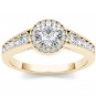 14K Yellow Gold 1 Ct Natural Round Cut Natural Diamond Halo Engagement Ring HI
