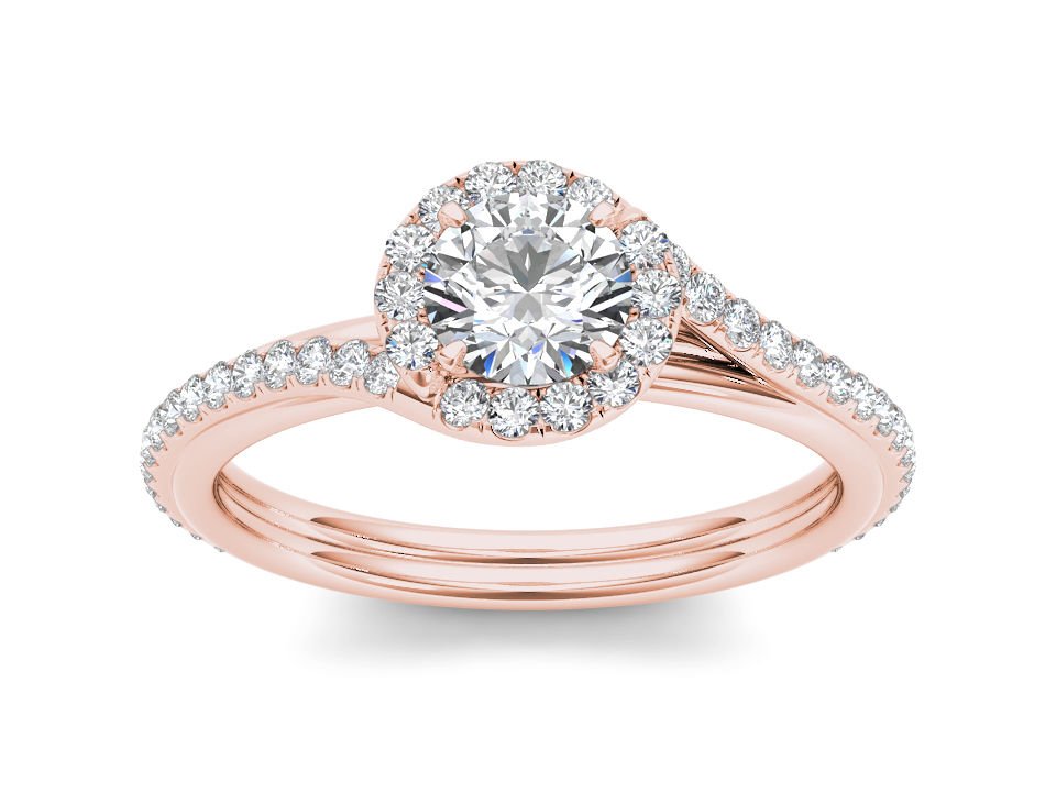 14K  Rose Gold 1.00 Ct Natural Round Cut Diamond Bypass Halo Engagement Ring HI