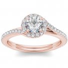 14K  Rose Gold 1.00 Ct Natural Round Cut Diamond Bypass Halo Engagement Ring HI