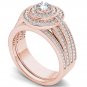 14k Rose Gold 1.00 Ct Natural Round Cut Diamond Halo Engagement Ring Set HI I2