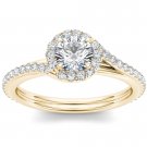 14K Yellow Gold 1.00 Ct Natural Round Cut Diamond Bypass Halo Engagement Ring HI